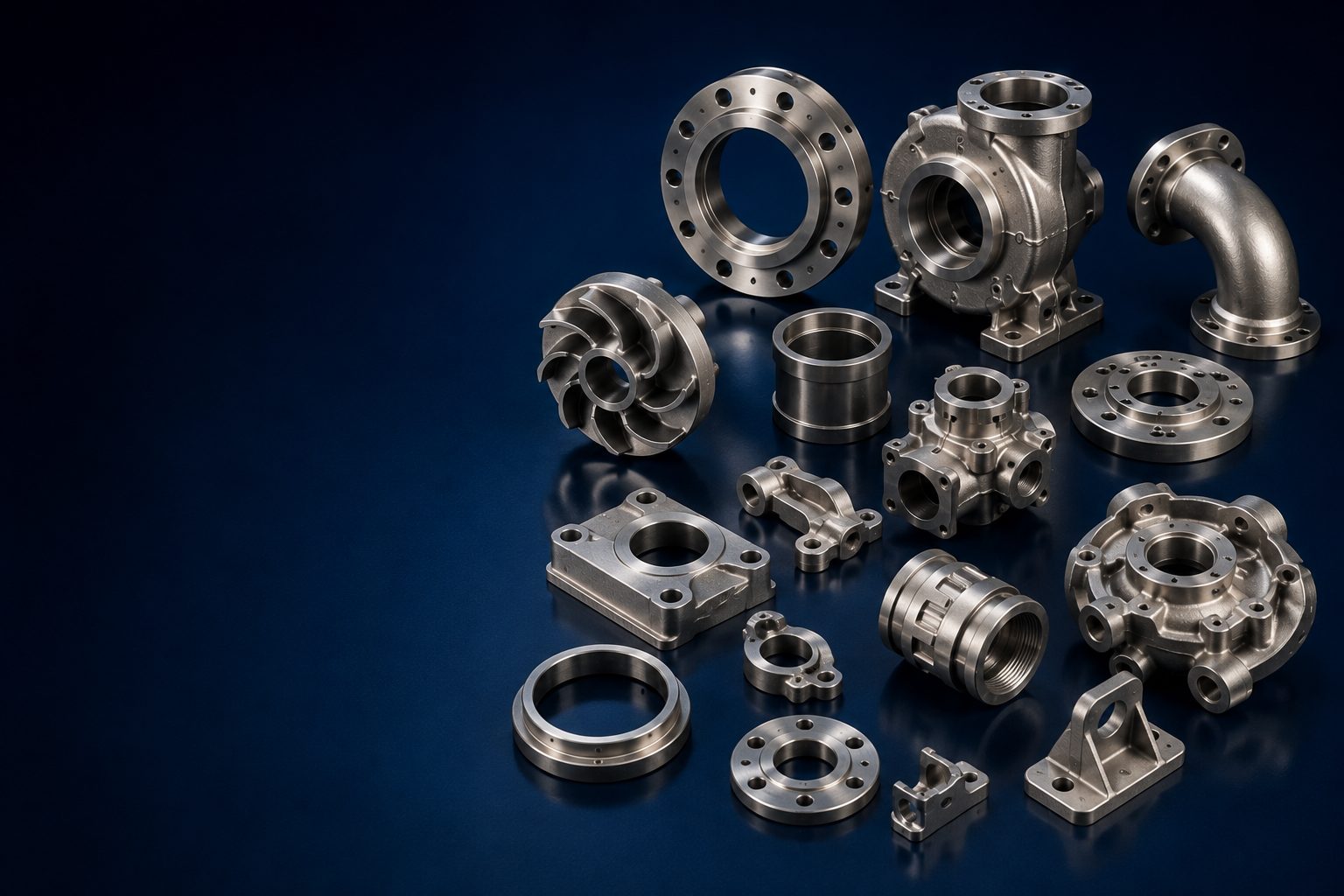 Stainless and alloy steel investment cast components including pump housings, impellers, flanges and valve bodies